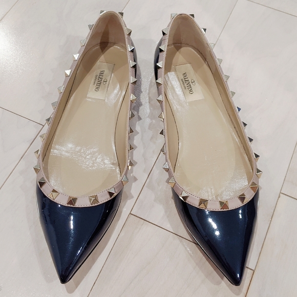 Valentino Garavani Shoes - Valentino Garavani Rockstud Navy Marine Flats